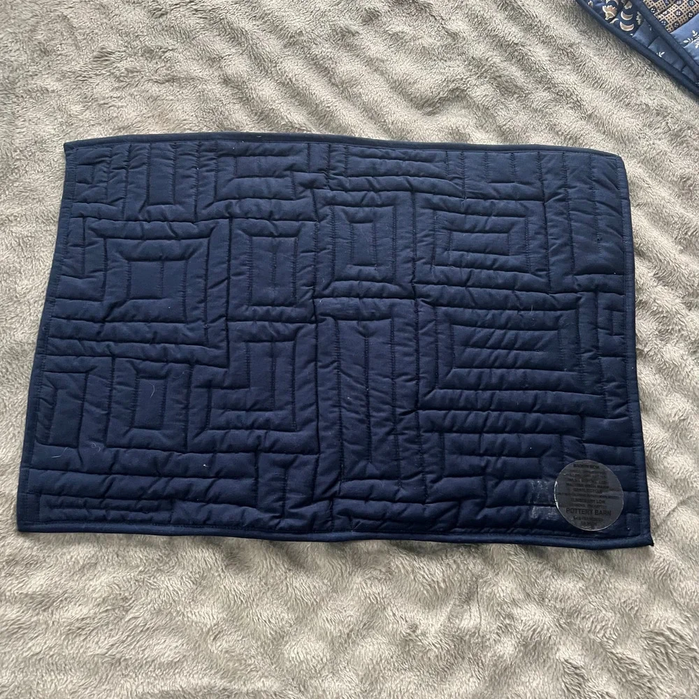 Pottery Barn 6 Piece 100% Organic Cotton Quilted Placemats Blue Tones Patchwork
